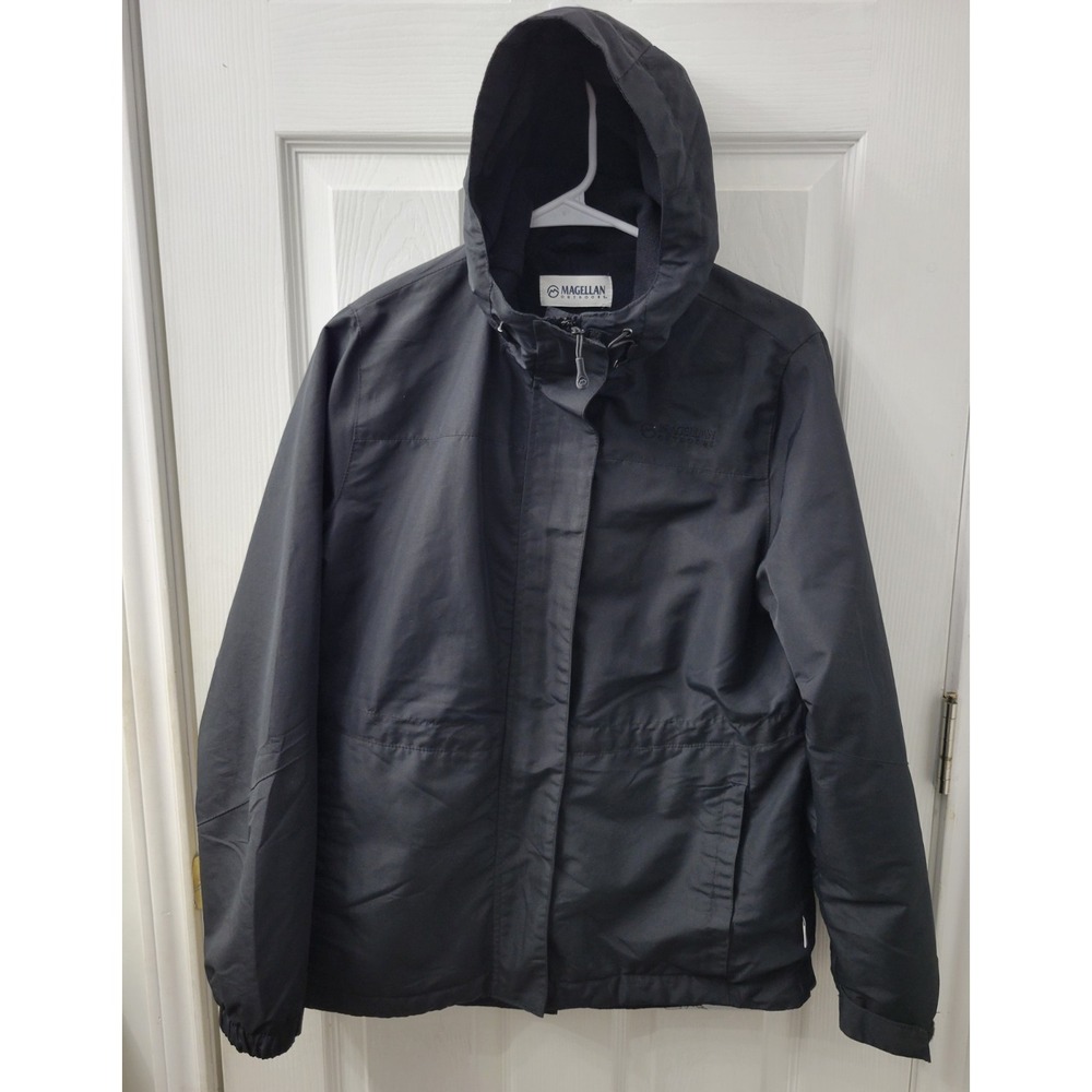 Magellan Outdoors Womens Jacket Medium Lined Hood Full Zip Pockets Black EUC